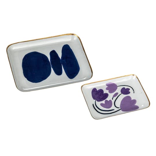 Hello Honey® Floral & Abstract Print Enameled Metal Tray, 2ct.
